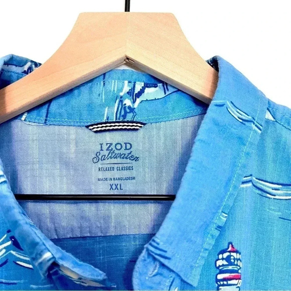 IZOD Blue Sail Boat Button Up Shirt - Picture 7 of 7